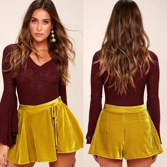 Free People Pants - Free People / Dance the Night Away Mustard Velvet Skort